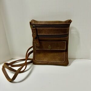 Roots Brown Leather Crossbody Pouch
